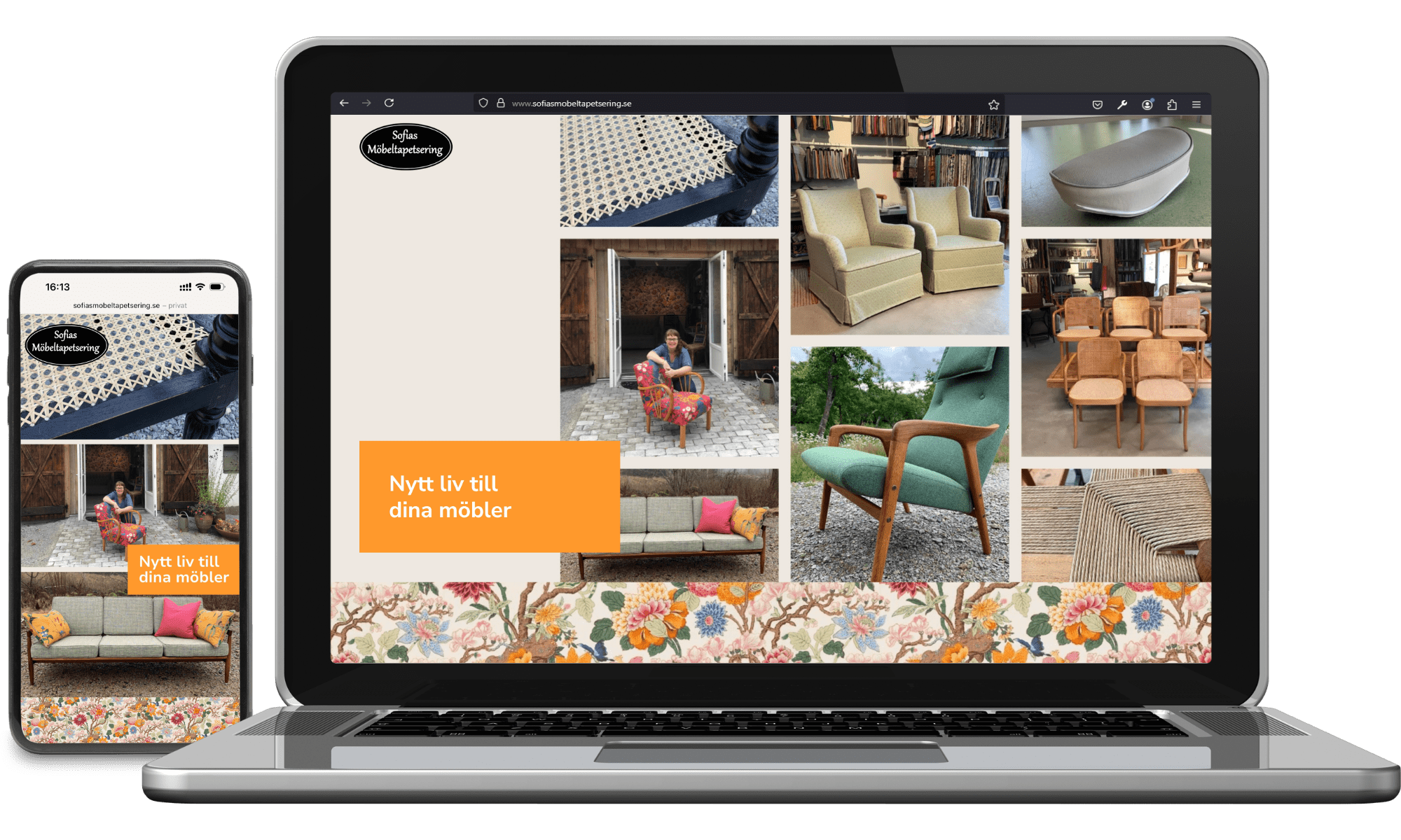 Digitalt visitkort Sofias Möbeltapetsering